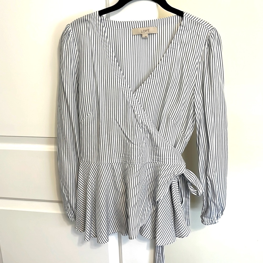 Loft Blue Stripe Wrap Blouse